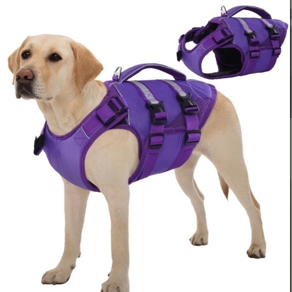 Kuoser Dog Swimming Life Jacket Reflective Stripes Adjustable Ripstop Purple 2XL